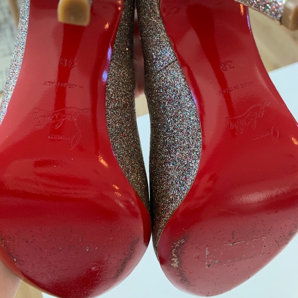 CHRISTIAN LOUBOUTIN Fifi 85 Silver Fine Glitter Round Toe Pump, EU38 - Like New! - Picture 4 of 7